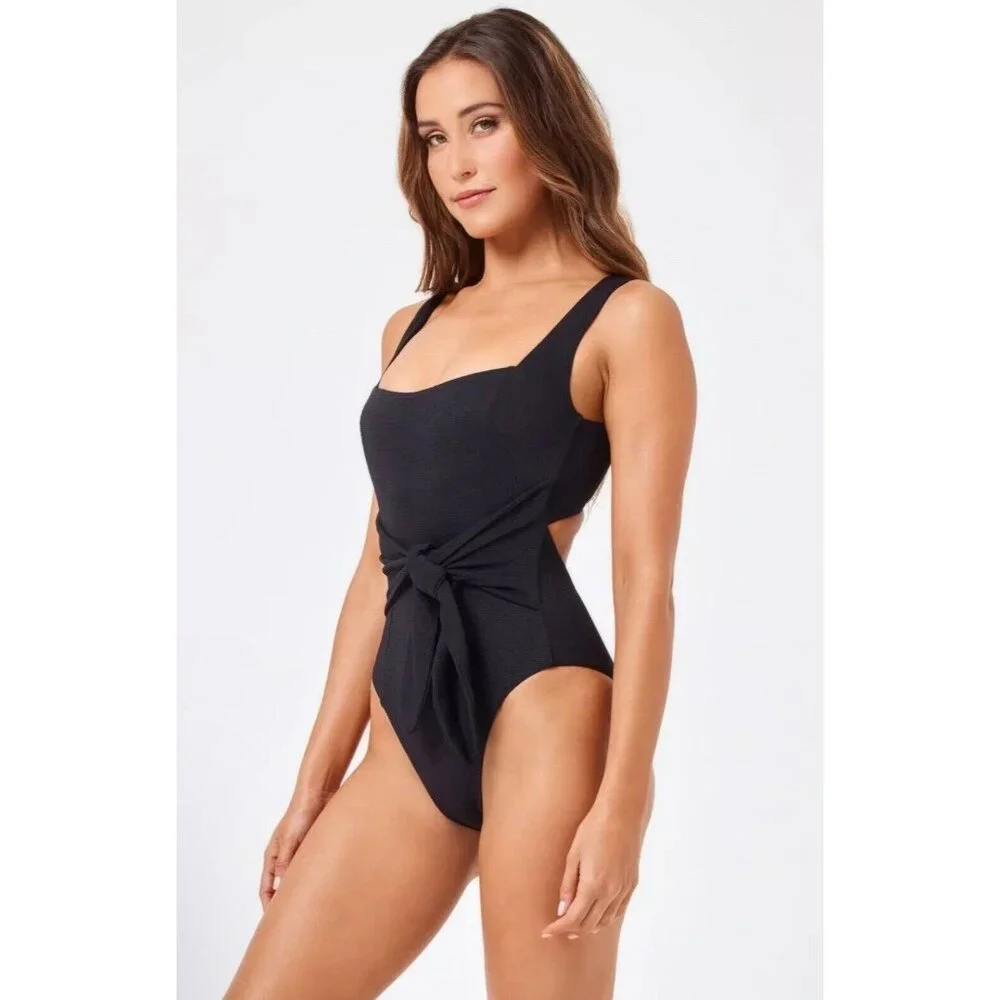 $183 L Space Black‎ Balboa One Piece Swimsuit Size XS 4 Tie Front